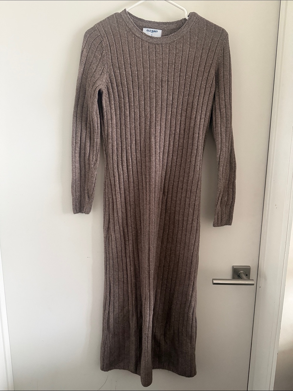 Old Navy Ribbed Knit Long Sweater Dress - Taupe Brown xs